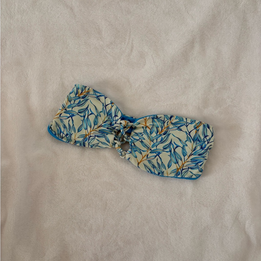 San Lorenzo Blue Leaf Print Bikini Top
